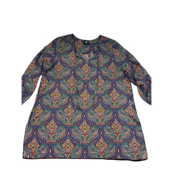 Bobeau Boho Hippie Floral Semi Sheer Popover Coverup Dress Women's Size 1X - Picture 1 of 11